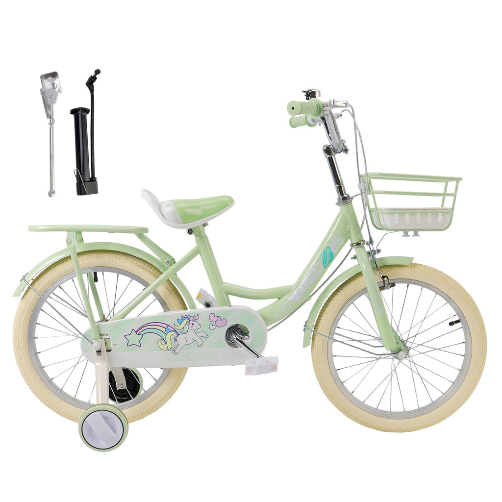 16/18 Inch Bike Kids Bicycle with Basket, Girls Bikes Ages 5-10, Kids Bicycles with Front and Rear Brakes, Kid Bike with Training Wheels, Kickstand, Rear Seat