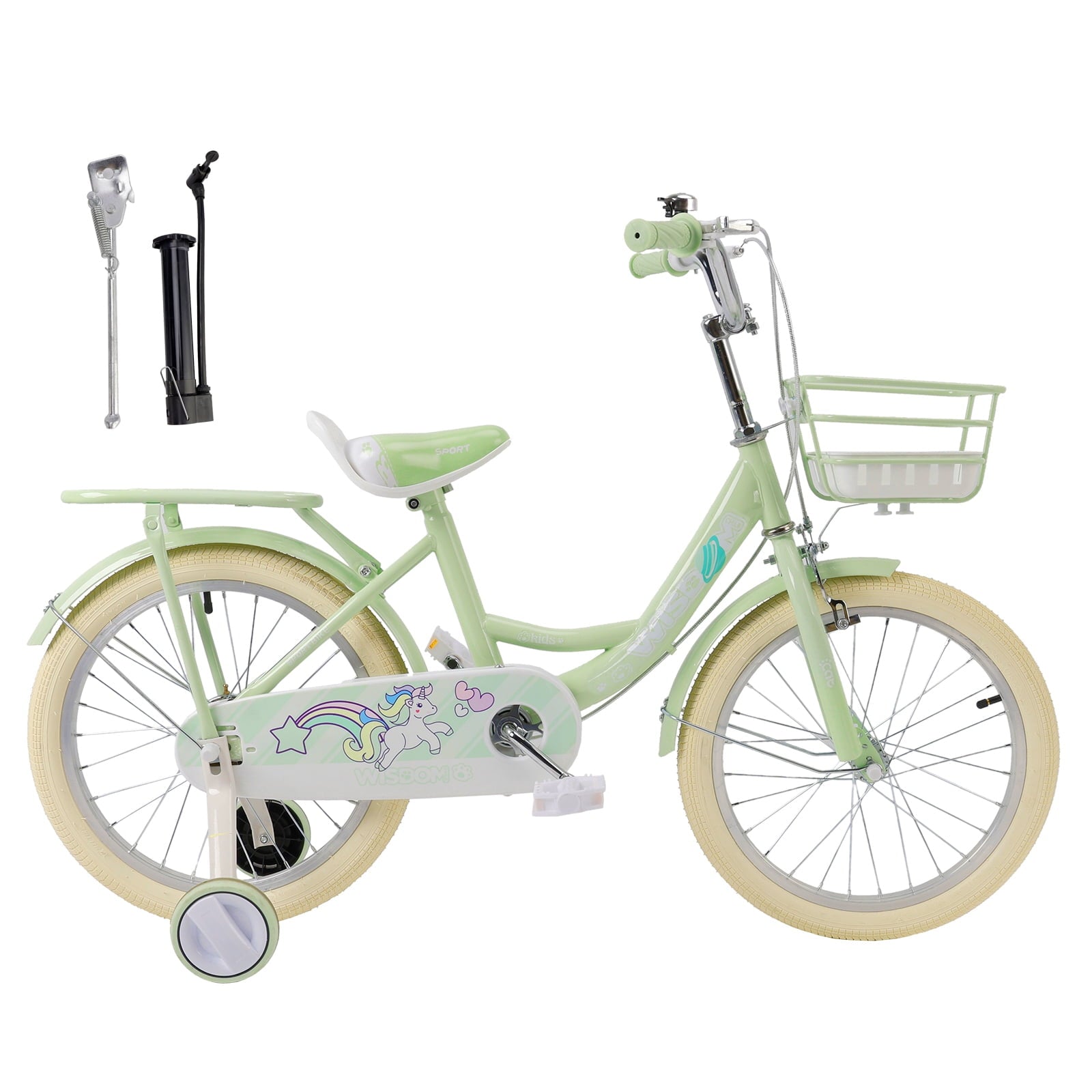 16/18 Inch Bike Kids Bicycle with Basket, Girls Bikes Ages 5-10, Kids Bicycles with Front and Rear Brakes, Kid Bike with Training Wheels, Kickstand, Rear Seat