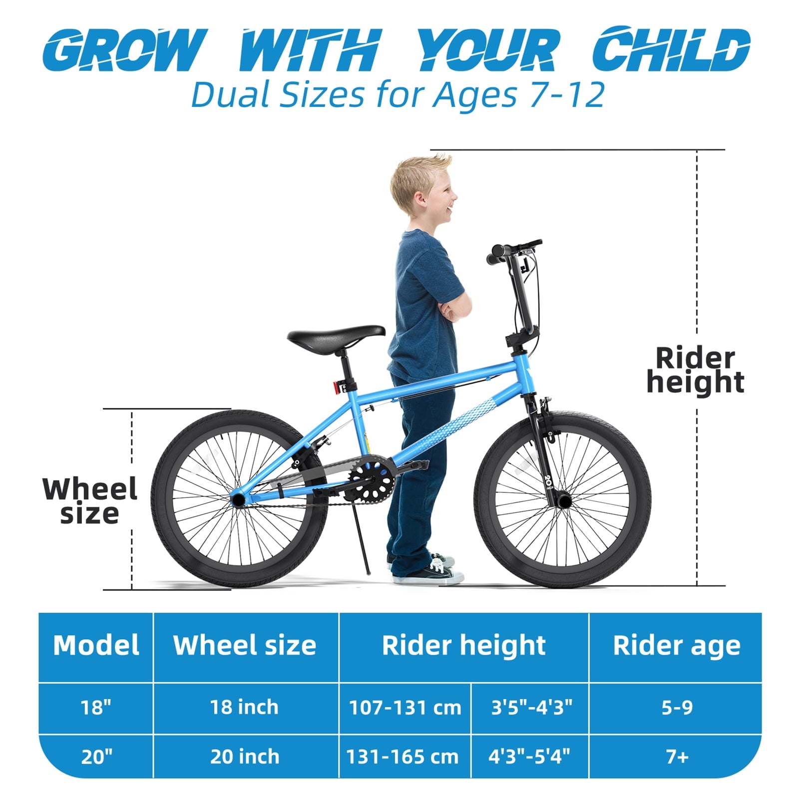 KORIMEFA Freestyle Kids BMX Bikes 18 20 Inch Kids Bicycles for Years Old Boys Girls Teen with Adjustable Seat and Handbrake, for Kids 8-12 Beginner-Level to Advanced Rider