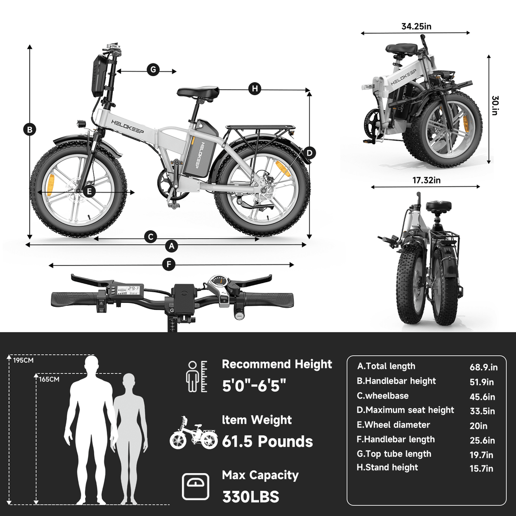 1500W Peak Folding Electric Bike for Adults, 48V 25Ah UL 2849 Certified Battery, 20x4 Fat Tire E-Mountain Bicycle, Shimano 7-Speed, Rear Rack, Up to 30MPH, Black
