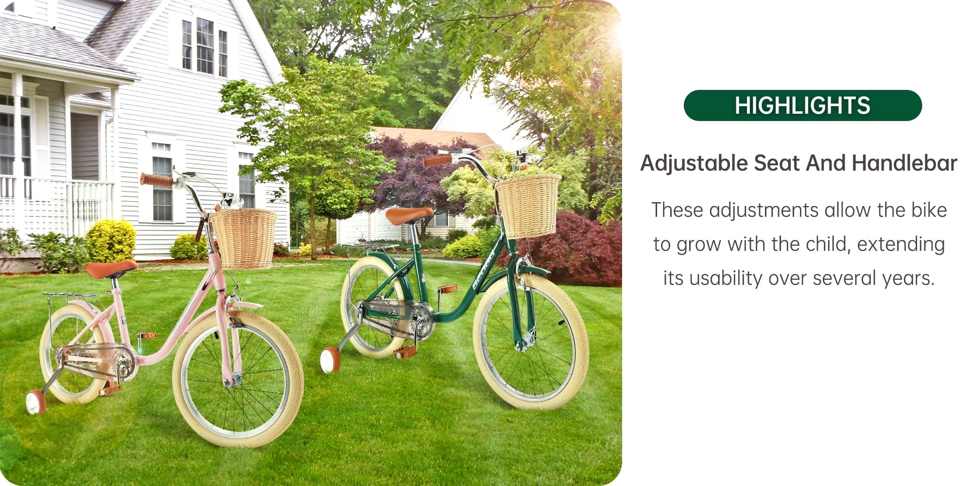 18 Inch Kids Bike with Removable Training Wheels, Adjustable Seat, Steel Frame & Dual Brake, Kids Bicycle for 6-10 Years Old Toddler Girls Boys