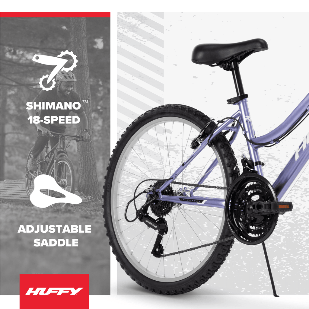 Huffy 24 Rock Creek Mountain Bike, Fits Riders 58” - 70”, Purple, Adult, Women's