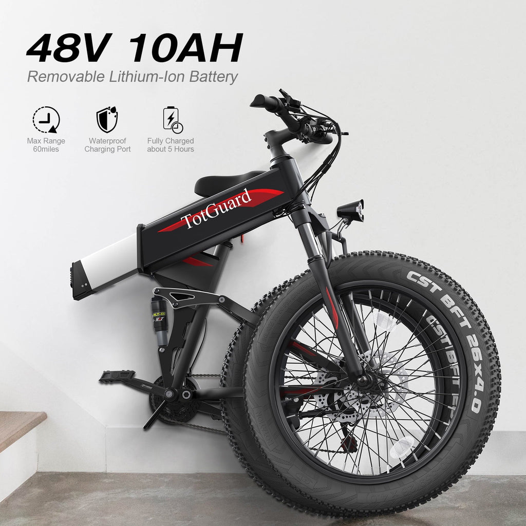 TotGuard 26x4 Electric Bike, Fat Tire 500W Ebike, Foldable Electric Bicycles E Bikes for Adults Electric 48V 10Ah Battery, Dual Shock Absorber, Lockable Fork UL2849