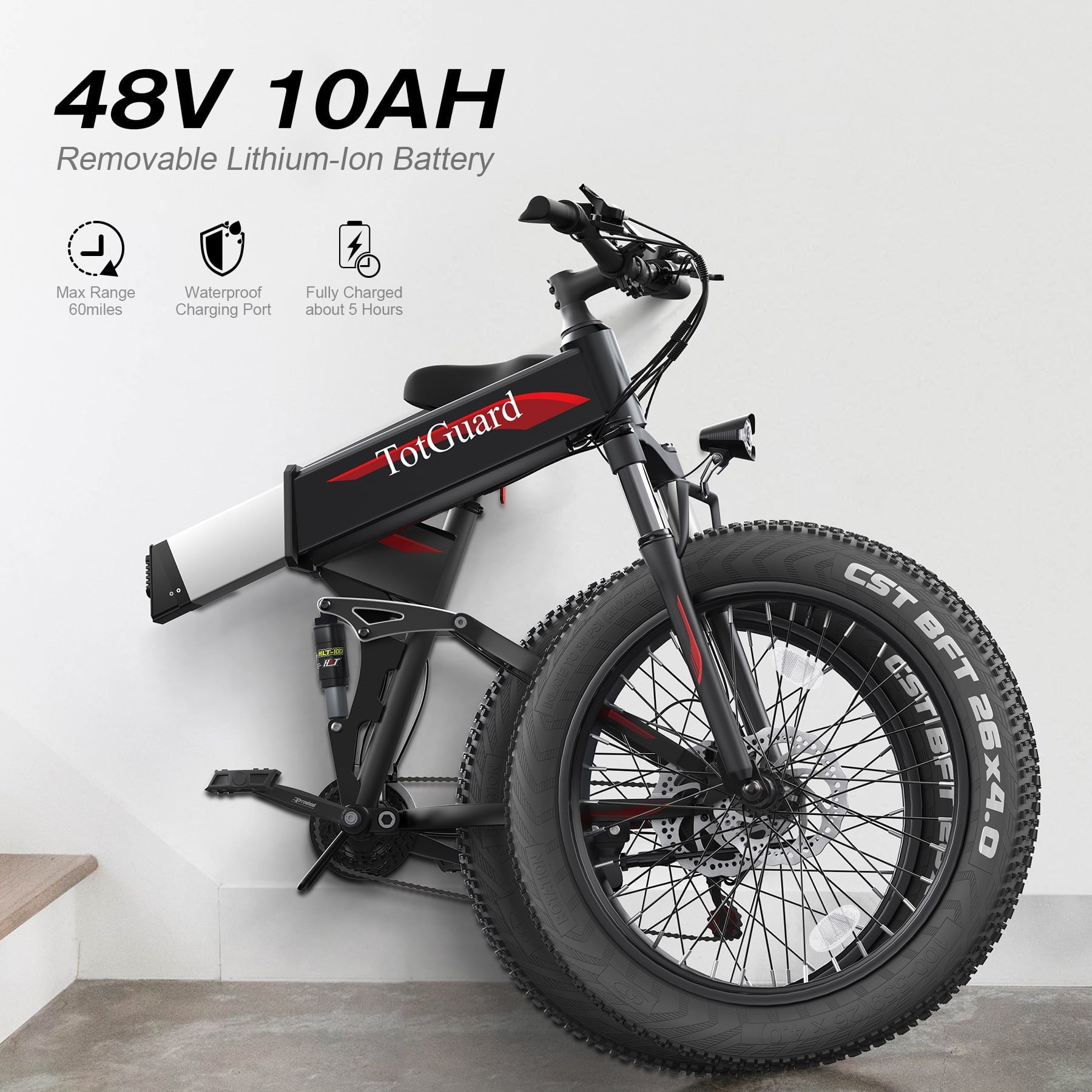 TotGuard 26x4 Electric Bike, Fat Tire 500W Ebike, Foldable Electric Bicycles E Bikes for Adults Electric 48V 10Ah Battery, Dual Shock Absorber, Lockable Fork UL2849