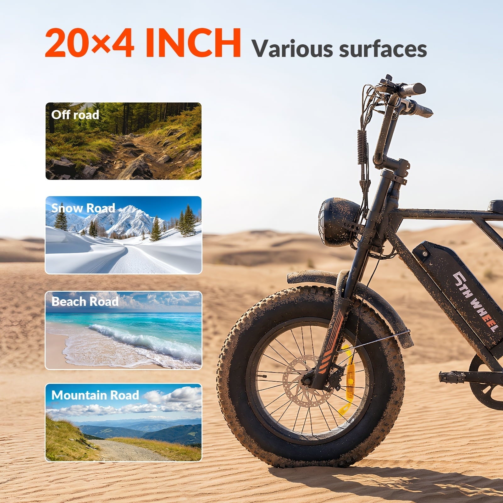 5TH WHEEL LB16 750W Electric Bike for Adults, 20 × 4 Fat Tire E Mountain Bikes, 48V 14.5Ah Removable Battery, Front Suspension, 7-Speed UL2849
