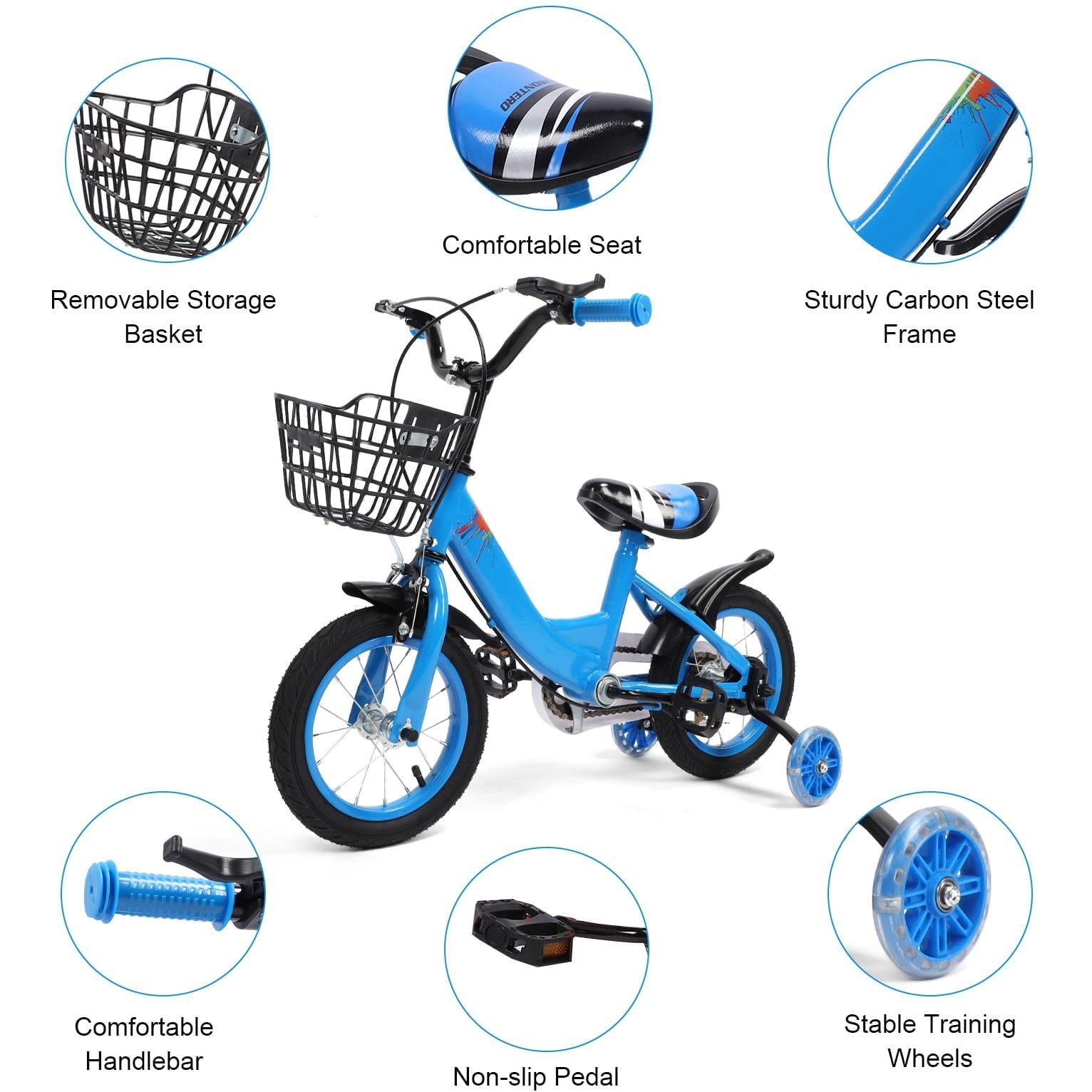 12 inch Kids Bike with Training Wheels, Children Bike with Adjustable Handlebar, Kids Bicycle for Boys Girls Toddlers Age 3-5, 2-in-1 Red Toddler Bike