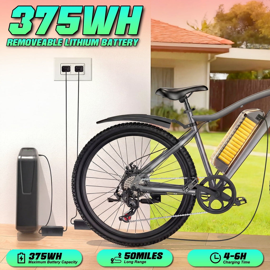 Electric Bike for Adults, 26 Commuter Ebikes with 7-Speed Gears, 25MPH, 720W Peak Motor, Removable Battery, 50 Miles Range, Electric Mountain Bicycle for All Terrain UL2849