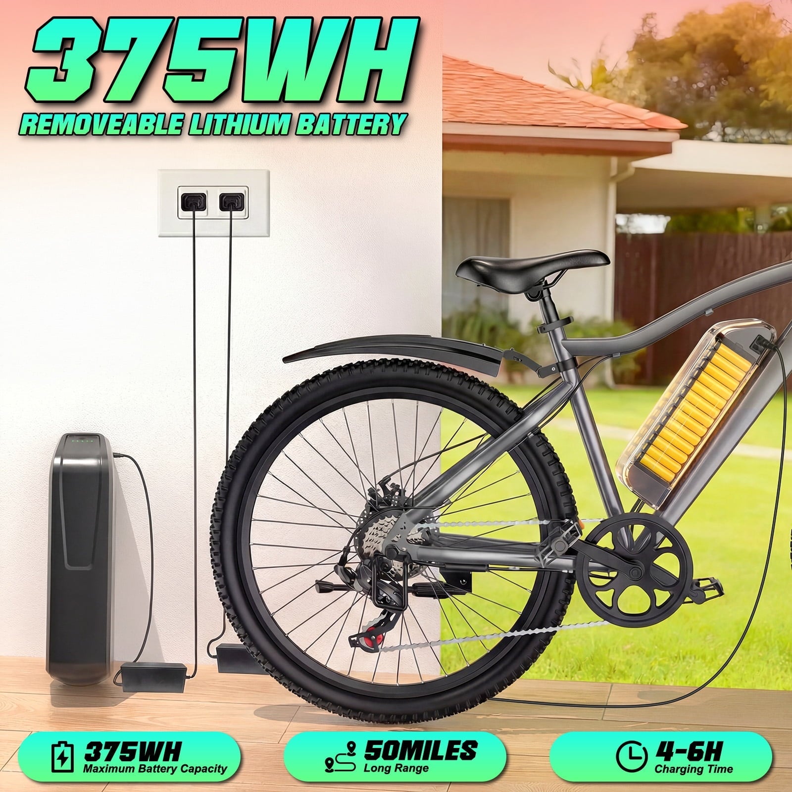Electric Bike for Adults, 26 Commuter Ebikes with 7-Speed Gears, 25MPH, 720W Peak Motor, Removable Battery, 50 Miles Range, Electric Mountain Bicycle for All Terrain UL2849