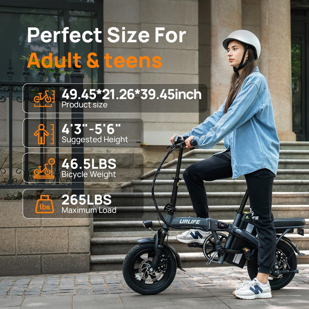 URLIFE 14Folding Electric Bike for Adults,500W Peak Motor,48V 7.5AH Removable Battery,Mini Ebike for Adults City Commuter,UL2849-Black