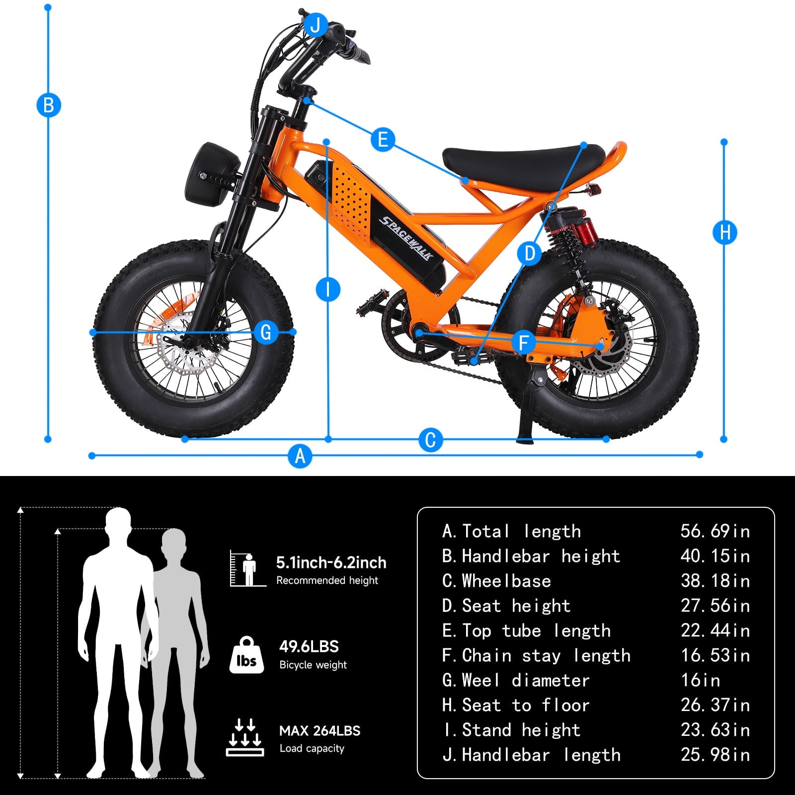 Spacewalk Small Electric Bike,16 Fat Tire Ebike,Compact Design,More Suitable for Riders Under 5'2, and Teenagers with 750W Motor, 21.7MPH with Removable 48V/15AH Battery,50-Miles Motorcycle