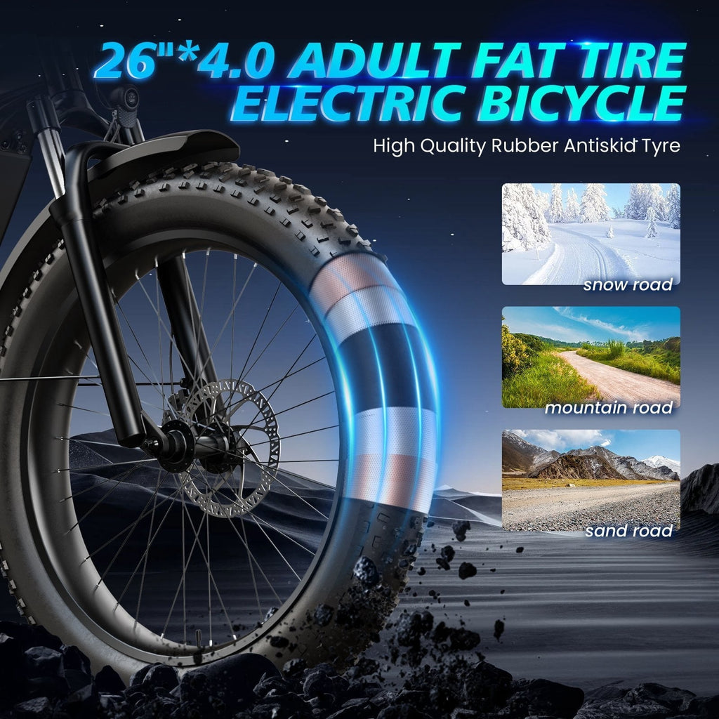 SISIGAD Electric Bike, Peak 750W 28 Mph E-Mountain Bike for Adults, 48V/500WH Battery, 26 Off-Road Tires, UL2849, White Gray