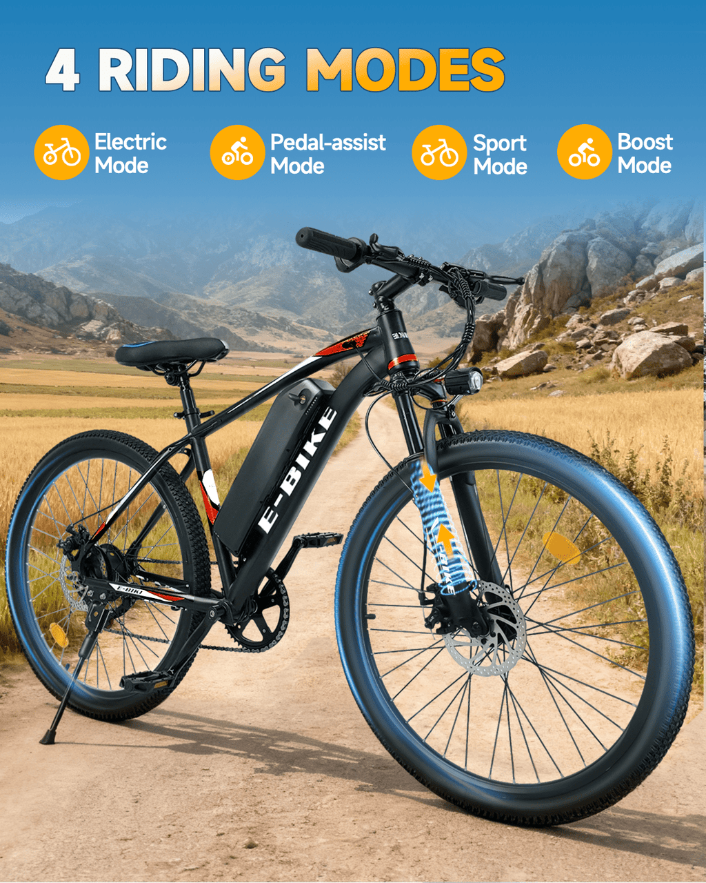 XKJ Electric Bike for Adults, 26”Electric Mountain Bike 576Wh Internal Battery & LCD Display,750W (Peak) Motor,7-Speed, Lightweight Ebike for Teens,40 Miles, Full Suspension,UL2849