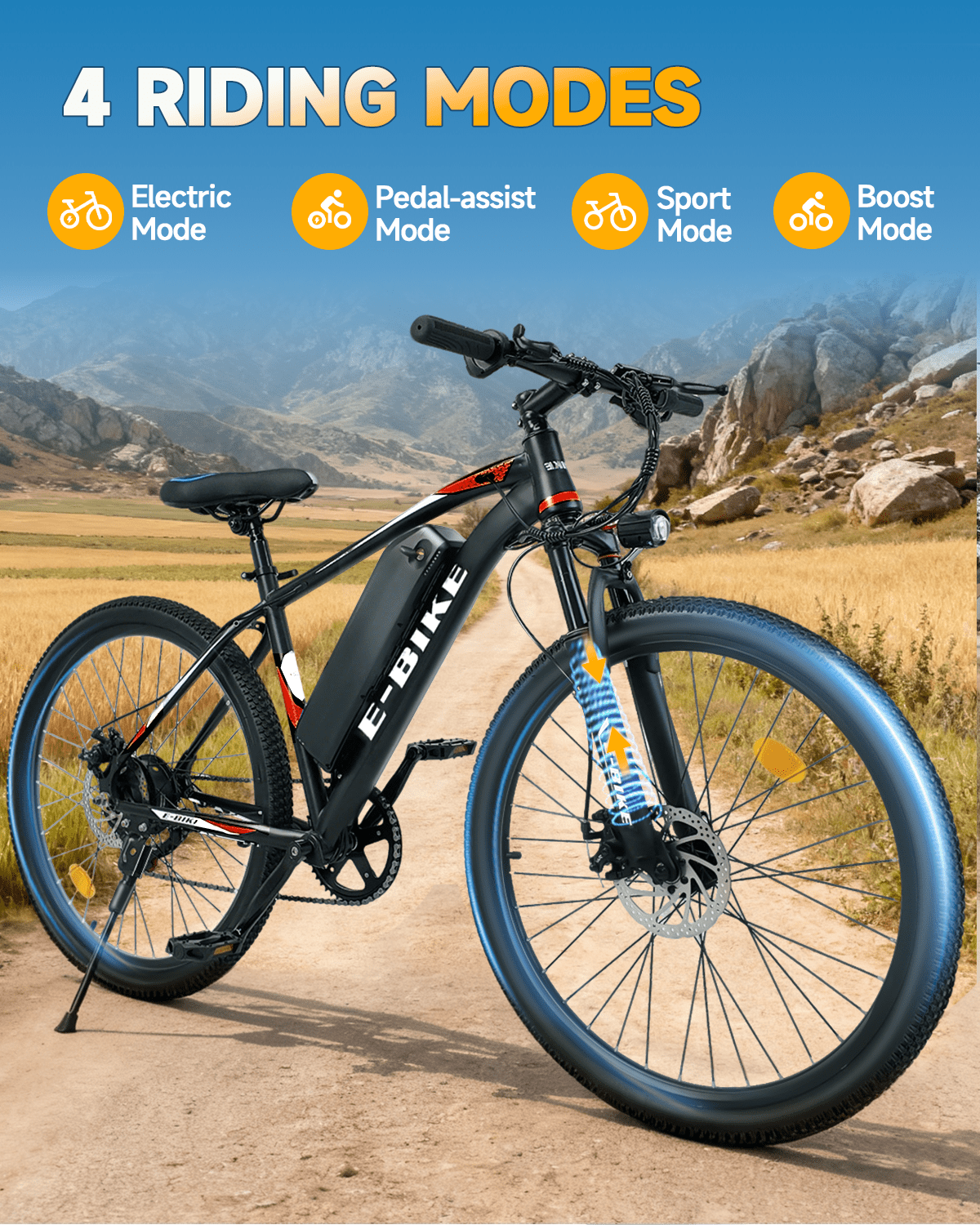 XKJ Electric Bike for Adults, 26”Electric Mountain Bike 576Wh Internal Battery & LCD Display,750W (Peak) Motor,7-Speed, Lightweight Ebike for Teens,40 Miles, Full Suspension,UL2849