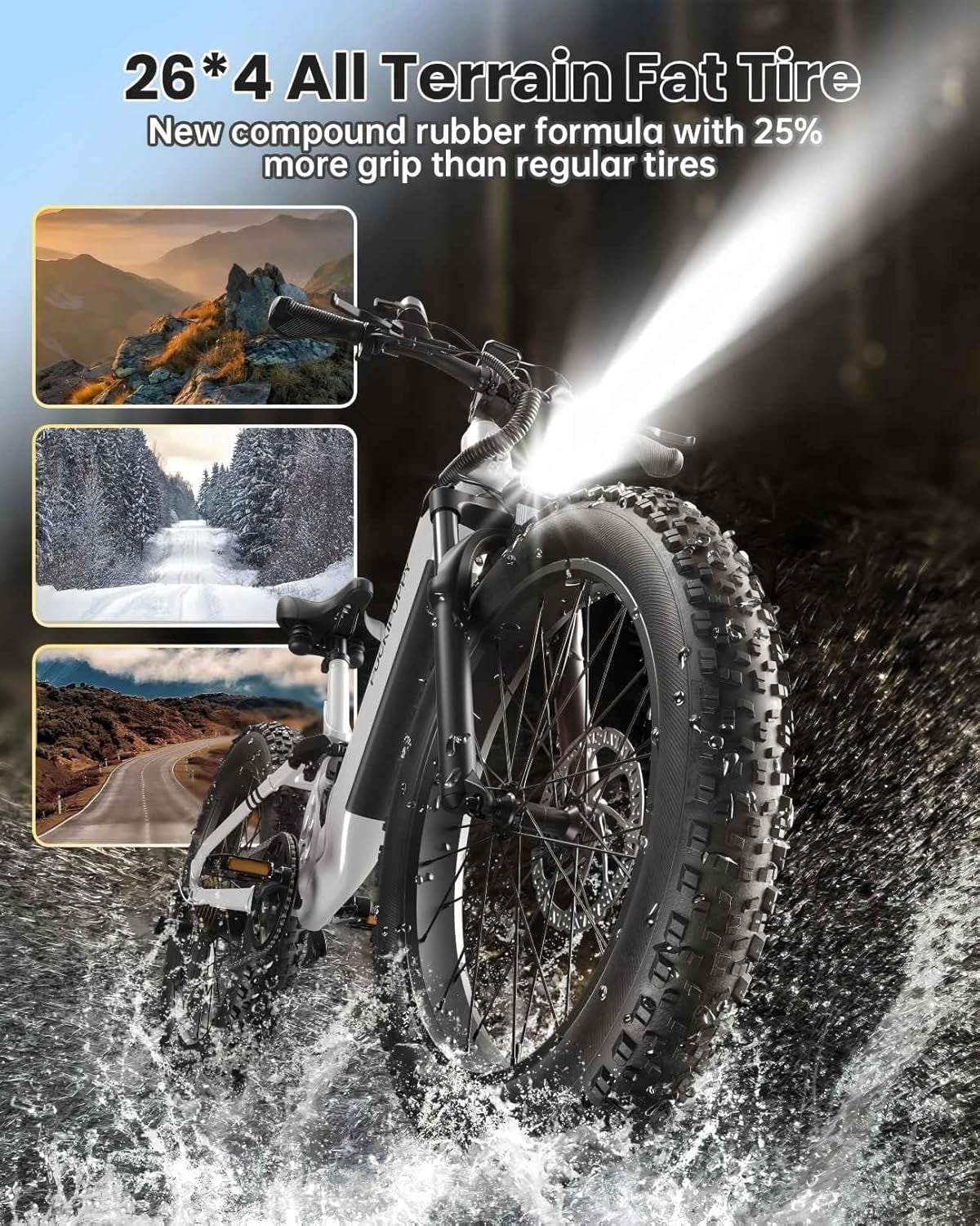 PUCKIPUPPY 26 Electric Bikes for Adults 960W Peak Step Through E-Bikes up to 80Miles Range 48V 20AH Battery Full Suspension Ebike 28 mph Max Speed Fat Tire E-Mountain Bike 7 Speed, UL2849 by SGS