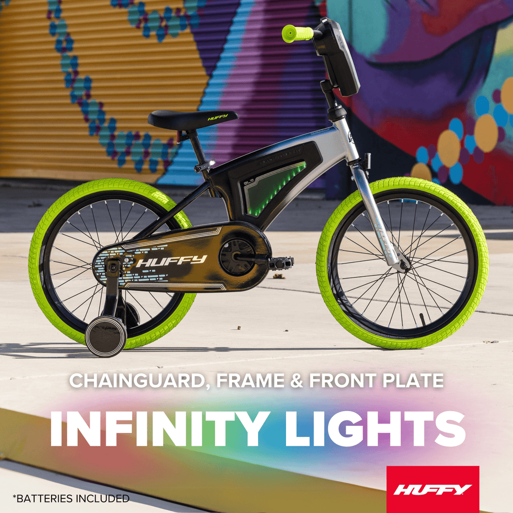 Huffy 18 Electro-Light Kids' Bike, Fits Riders 42 - 49, Grey/Green, Kids, Unisex