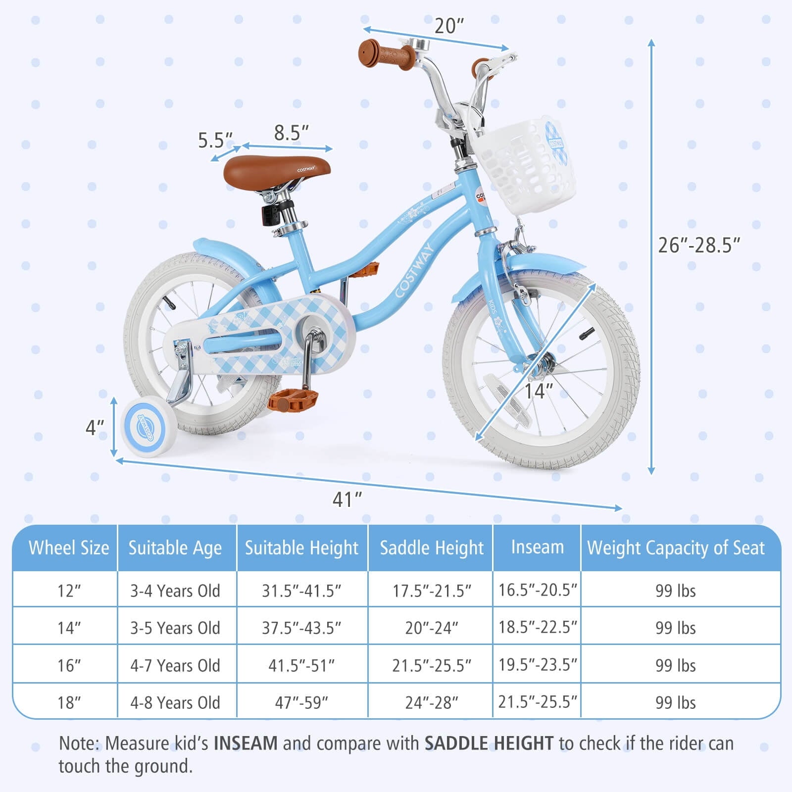 Costway 18'' Kids Bike Toddler Bicycle with Training Wheel Kickstand for 4-8 Years Old Pink
