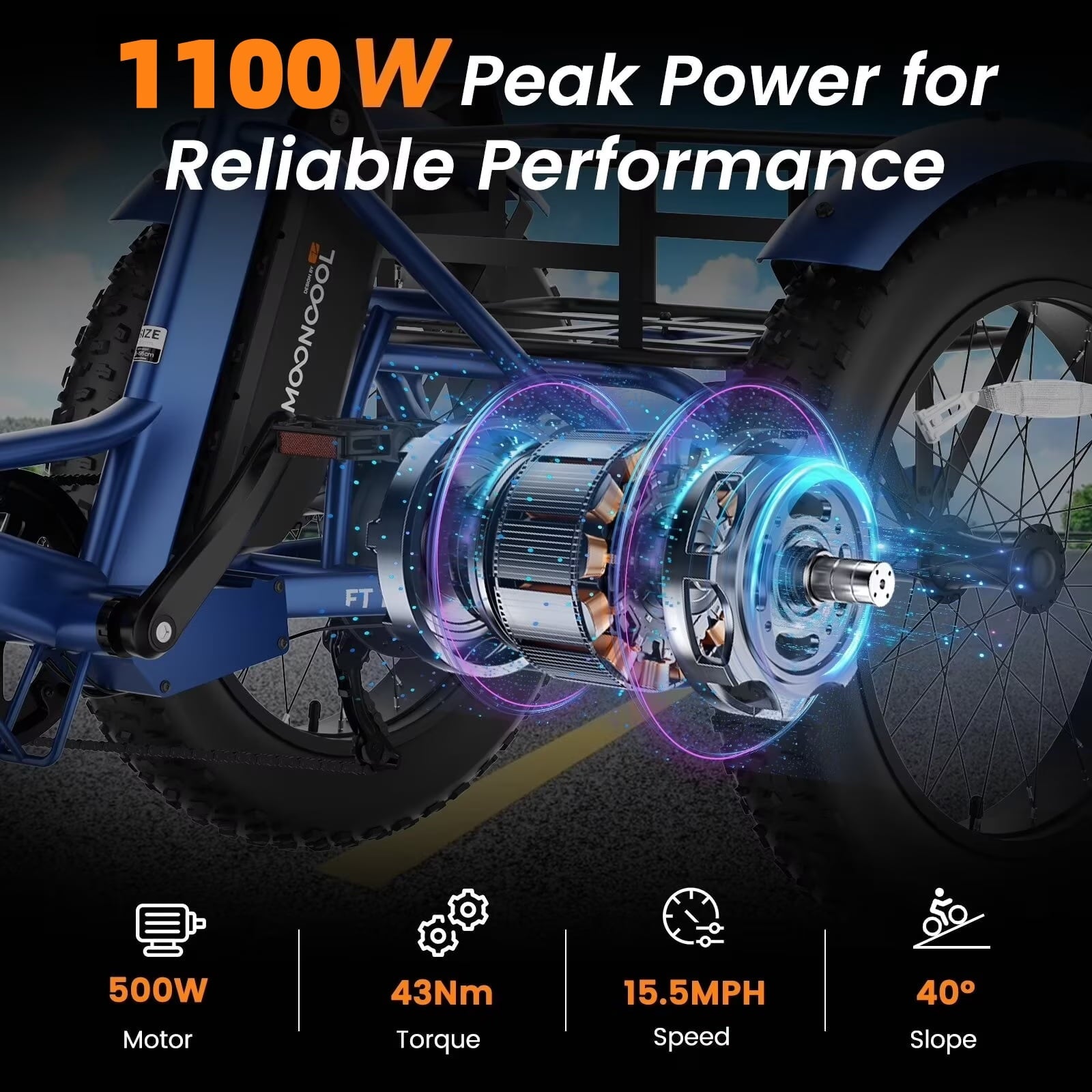 MOONCOOL Folding Electric Tricycle for Adults, 20 x 4 Fat Tire Electric Trike, 48V Peak 1092W  Electric Bicycle, 3 Wheels 7 Speed Ebike w/ 14.5Ah Removable Battery& Speed Differential Mechanism