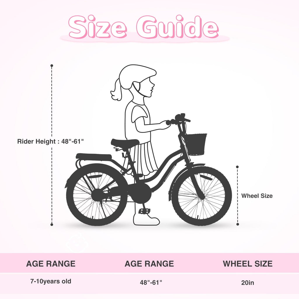 20 inch Girls Bike for 7-10 Years Old Kids, SHINPT Kids Bicycle with Basket & Lightweight, Comfortable City Bikes with Rear Rack and Basket, Pink