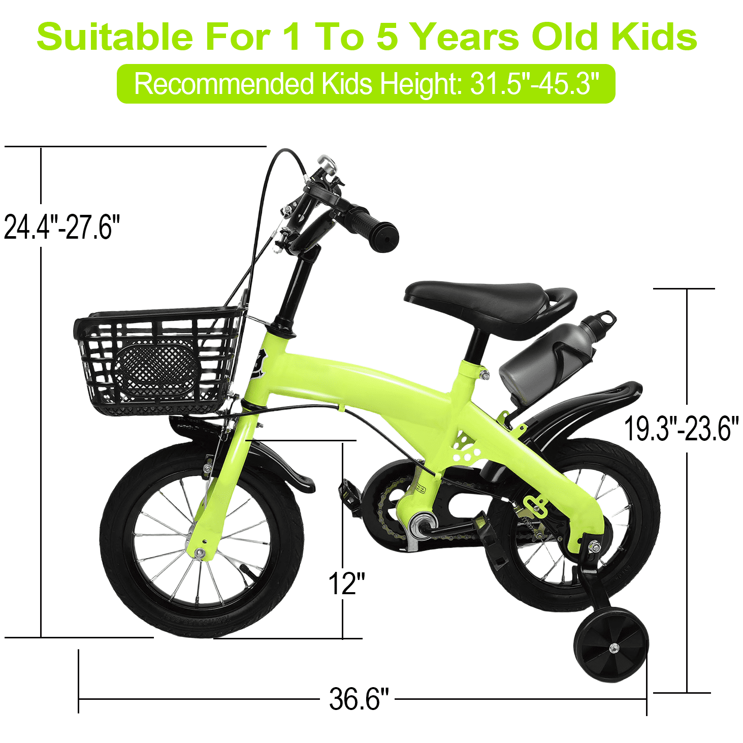 12 inch Kids Bike with Training Wheels, Children Bike with Adjustable Handlebar, Kids Bicycle for Boys Girls Toddlers Age 3-5, 2-in-1 Red Toddler Bike