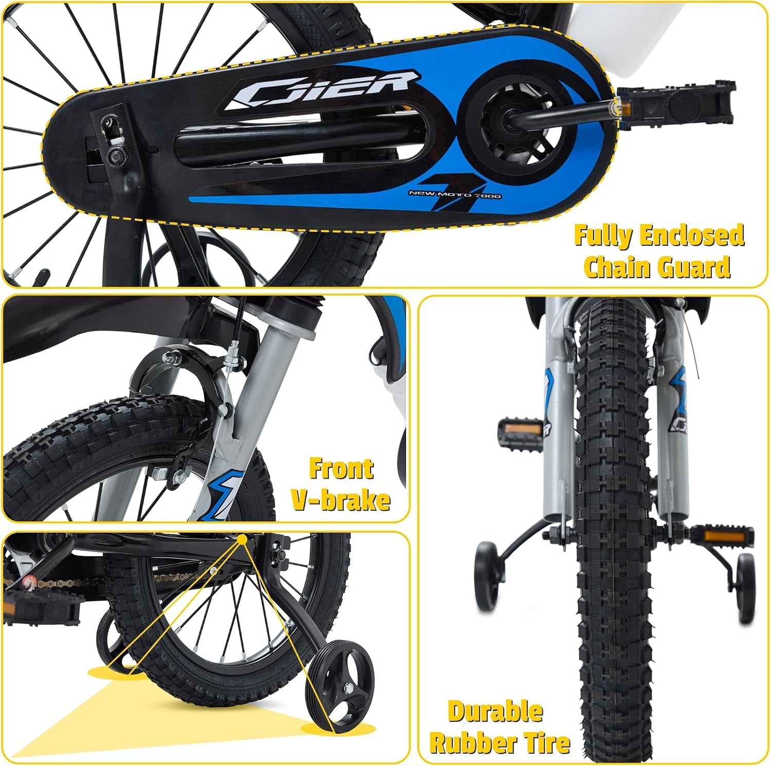 NEORIVER 16 Inch Motocross Style Kids Bike – Training Wheels, Sound Horn, Number Plate & Dashboard Included – Easy Assembly – Ages 3-12 Boys Girls