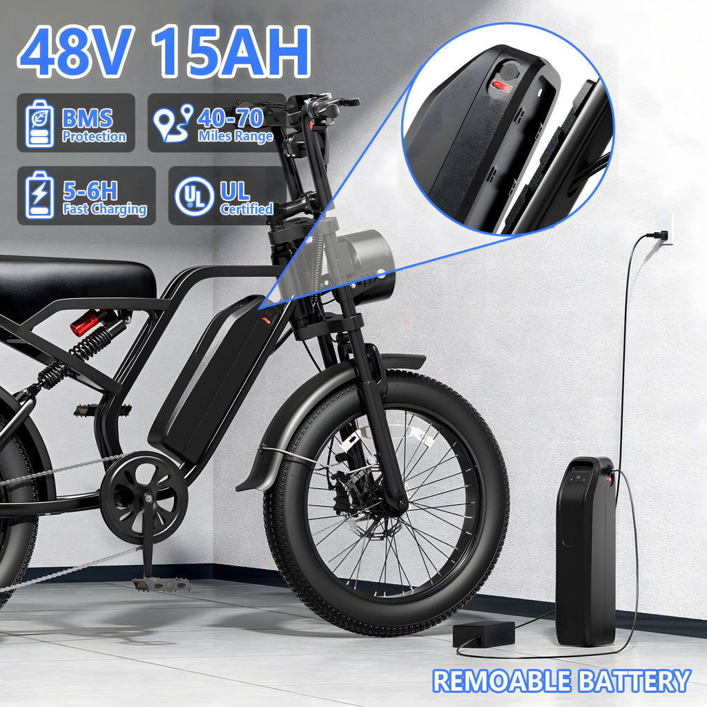 Gegaibe Electric Bike for Adults, 750W/1500W Peak Fat Tire E-Mountain Bicycle, Wireless CarPlay & Android Auto, UL2849