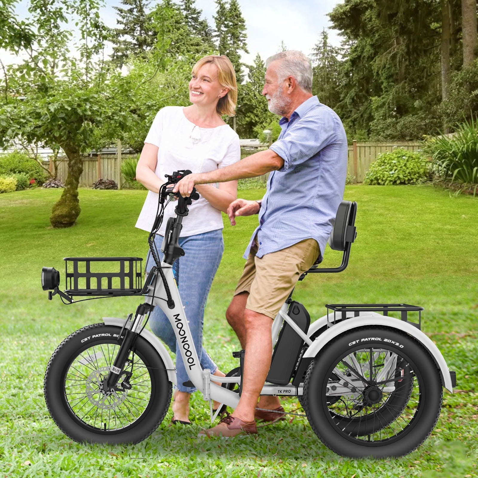 MOONCOOL TK Pro Foldable Electric Tricycle W/ Rearview mirror accessory Kit, 1500W Motor 48V 20Ah Battery, 20 Fat Tire Three Wheel 6-Speed Electric Mountain Bicycle for Adults