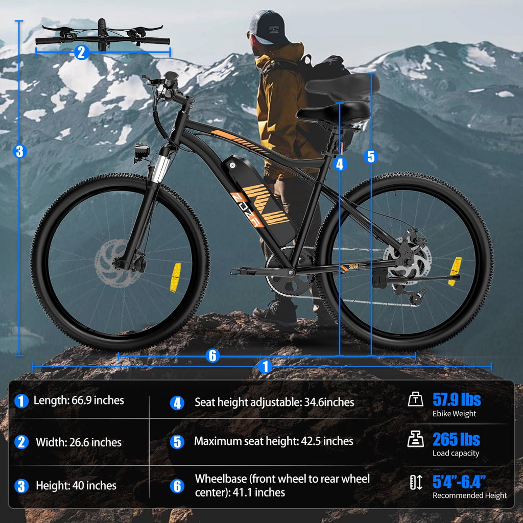 ZDZA Electric Bike 26”, 1000W Peak Motor E-Mountain Bike, 22MPH 36V 10.4AH Removable Ebike for Adults, 7 Speed Electric Bicycle UL2849