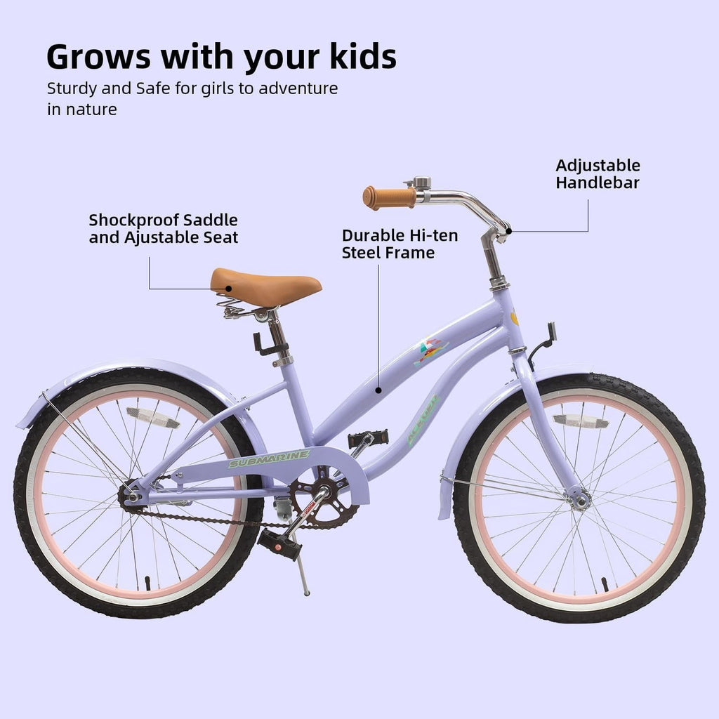 ACEGER 20 Inch Beach Cruiser Bike for Girls Ages 9-13, Pink