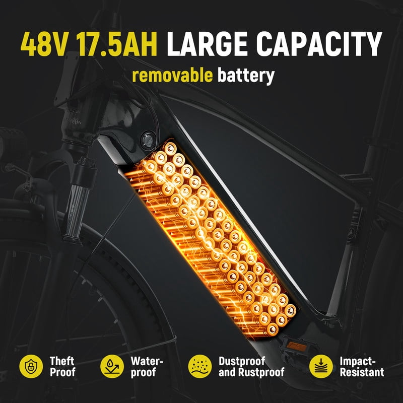 ESKUTE C200 70-Mile Electric Bike for Adults with 840Wh Removable Battery, 1300W Peak Power Ebike, Up to 28MPH Speed, 26 Tires, 7-Speed Adjustable Stem Step-Over E-Bicycle,Orange, UL2849