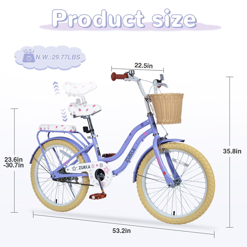 20 inch Girls Bike for 7-10 Years Old Kids, SHINPT Kids Bicycle with Basket & Lightweight, Comfortable City Bikes with Rear Rack and Basket, Pink