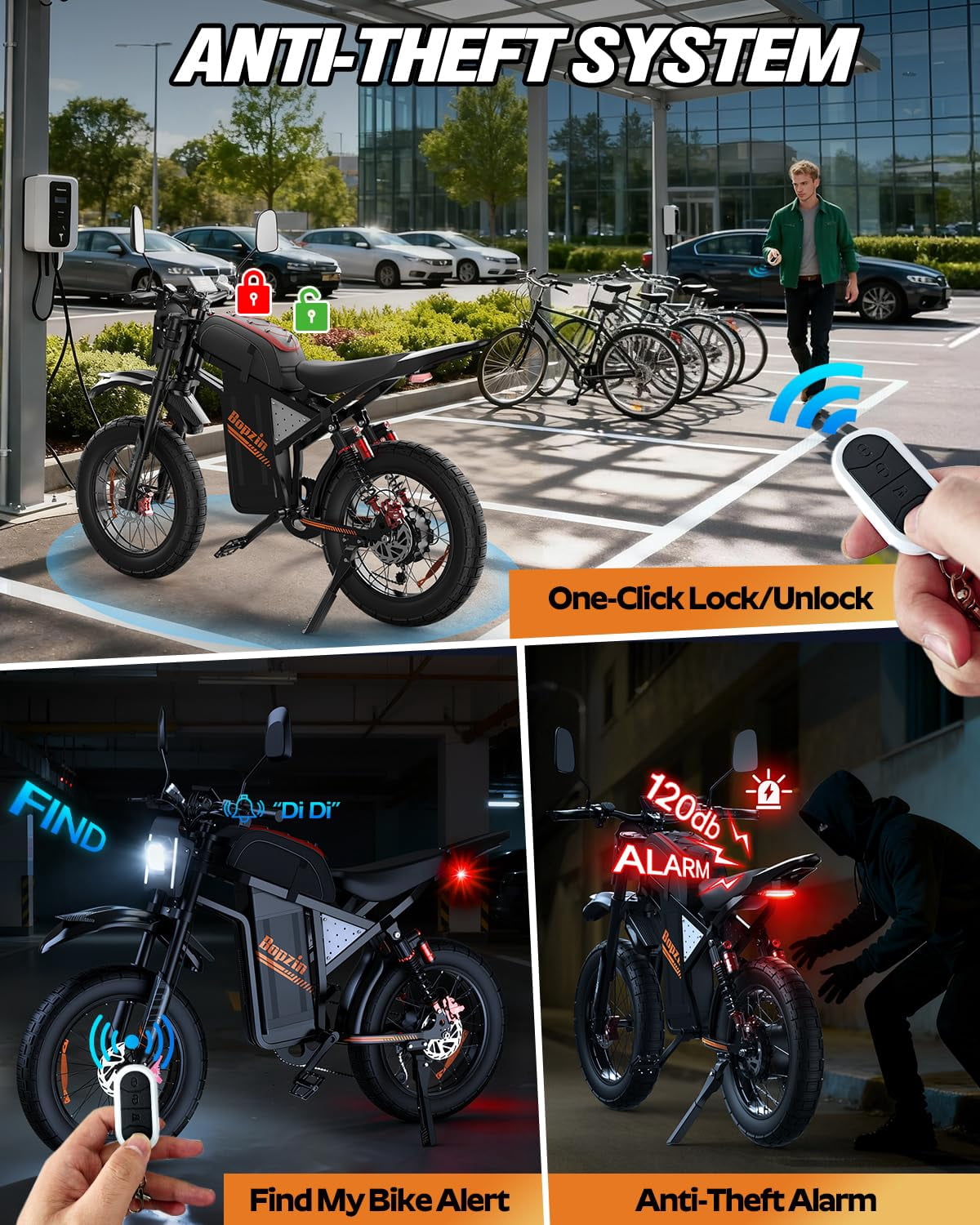 3000W Off-Road Electric Motorcycle, 60 Miles Long Range, 48V 30Ah Battery, 14 Fat Tire Trail Bike for Teens UL2849 Certified
