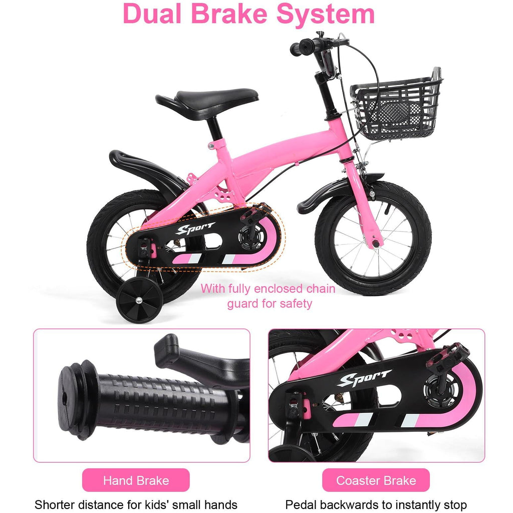 12 inch Kids Bike with Training Wheels, Children Bike with Adjustable Handlebar, Kids Bicycle for Boys Girls Toddlers Age 3-5, 2-in-1 Red Toddler Bike