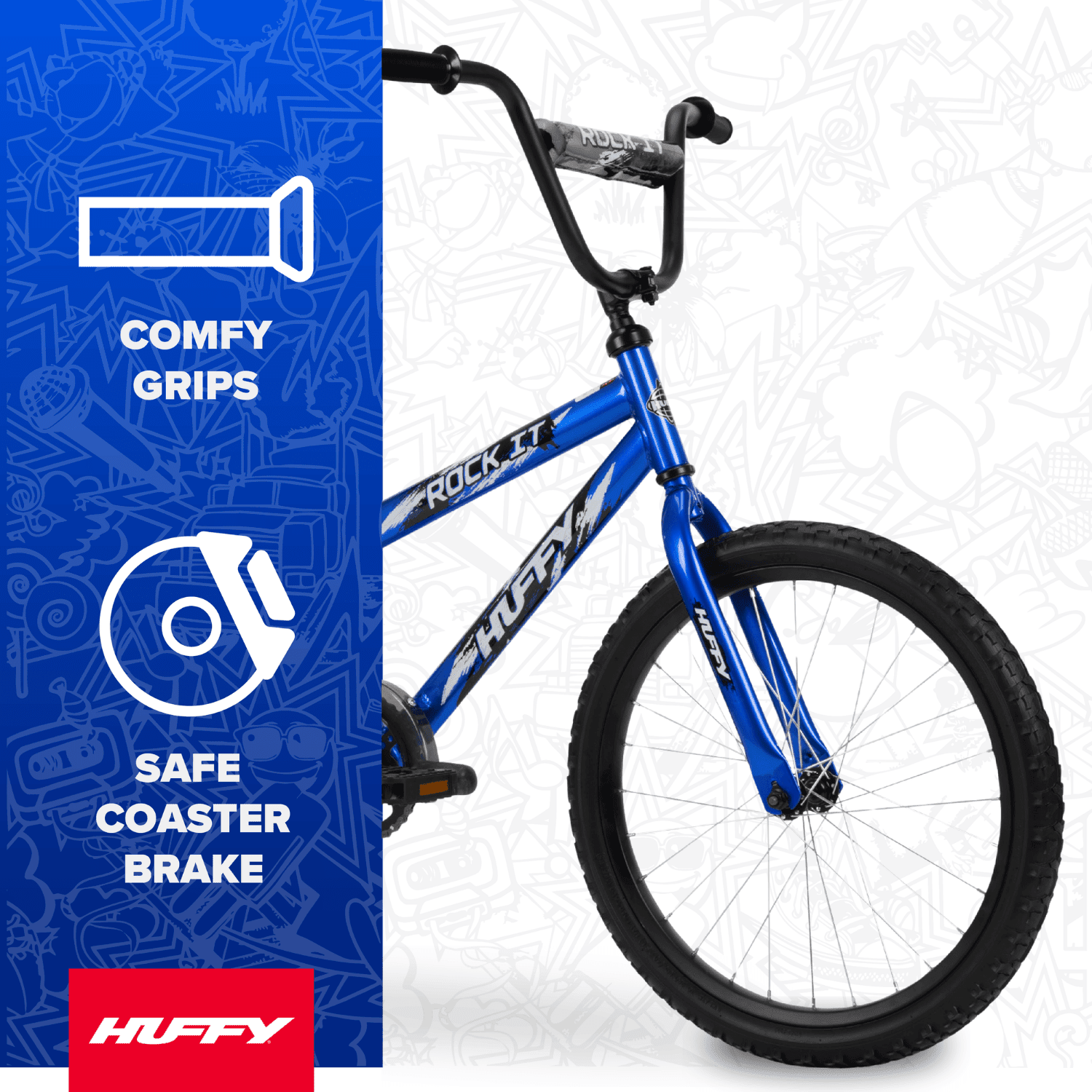 Huffy 20 Rock It Kids' Bike, Fits Riders 44-56, Blue, Youth, Boys
