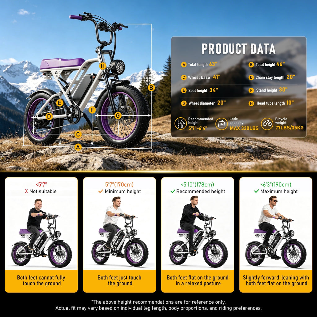AMYET G60 Electric Bike for Adults, 1000W Peak 1500W, 48V 20Ah, 20x4 Fat Tire E Mountain Bike, UL2849