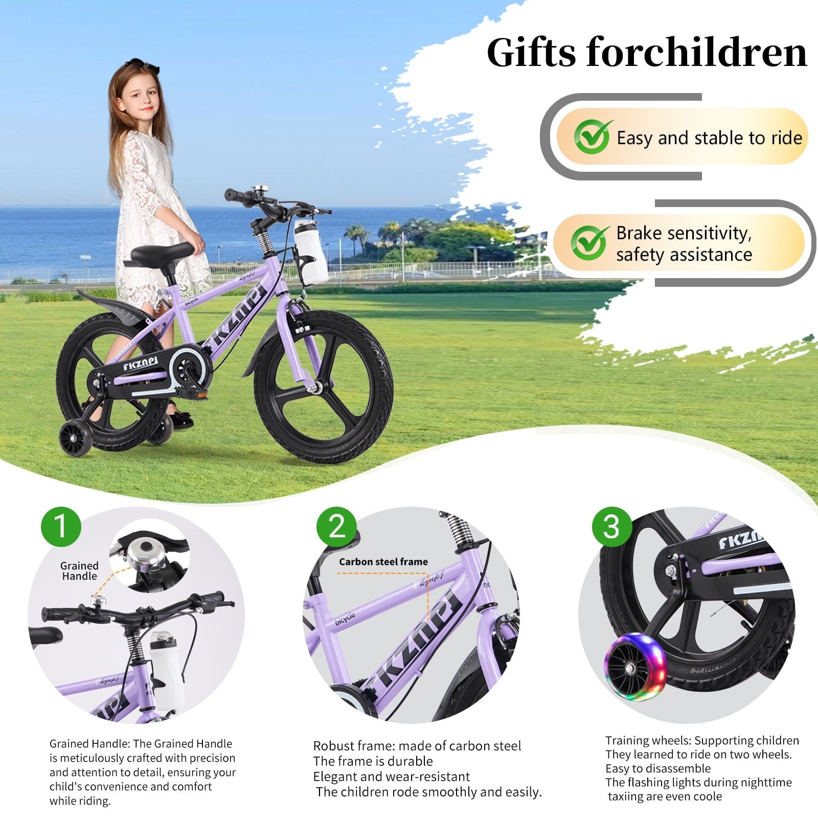 18 inch Kids Bike for Boys and Girls, SHINPT Kids Bicycle with Training Wheels, Bicycle for Kids Ages 5-9 , 18 Boys Bike with Adjustable Saddle&Handlebar, Girls Bike for Kids for Outdoor, Park