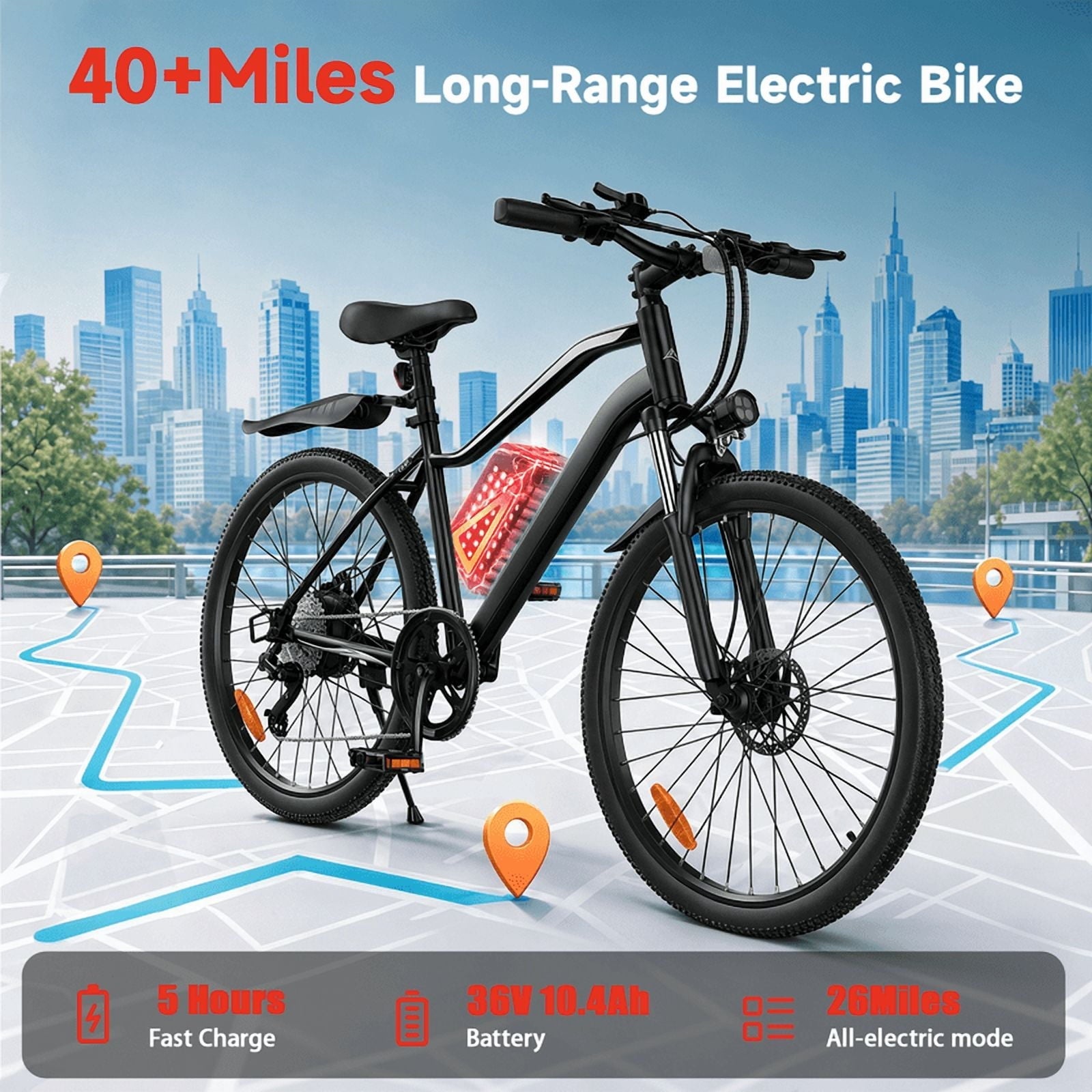 iSinwheel 750W Peak Electric Bike Adult,26 Mountain Bicycle Professional,Front Dual Shock Absorption Ebike,Up 20MPH,55 Miles,35 Speed,42V 13AH Removable Battery,Black