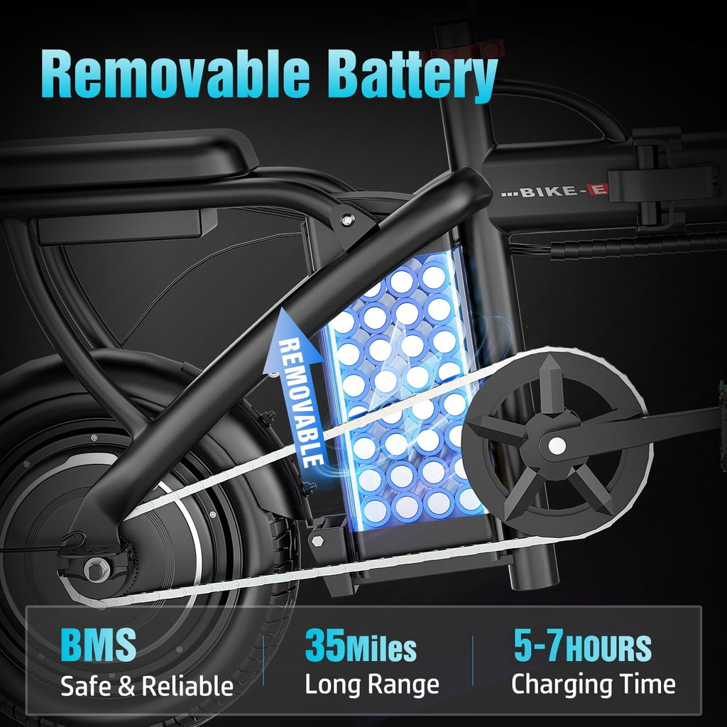 GWEIT Electric Bike for Adults,1000W Peak Folding Electric Bike, 40-Mile Range, 14-Inch Tire E-Bike with 48V 10Ah Removable Battery, Electric Mini Bike