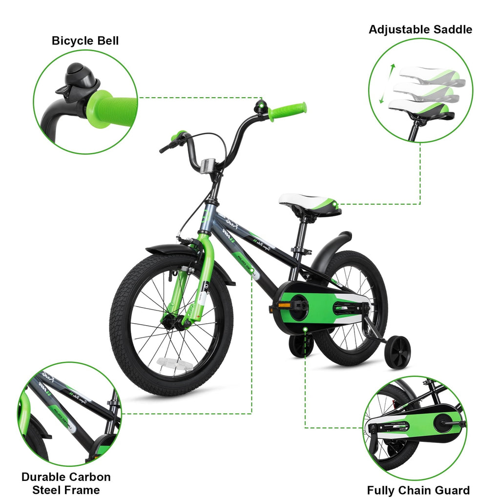 Hykolity Kids Bike, 16 Inch Children Bicycle for Boys & Girls Ages 4-6 Years Old, Rider Height 38-48 Inch, Sport Bike BMX Freestyle Handlebar Black Green