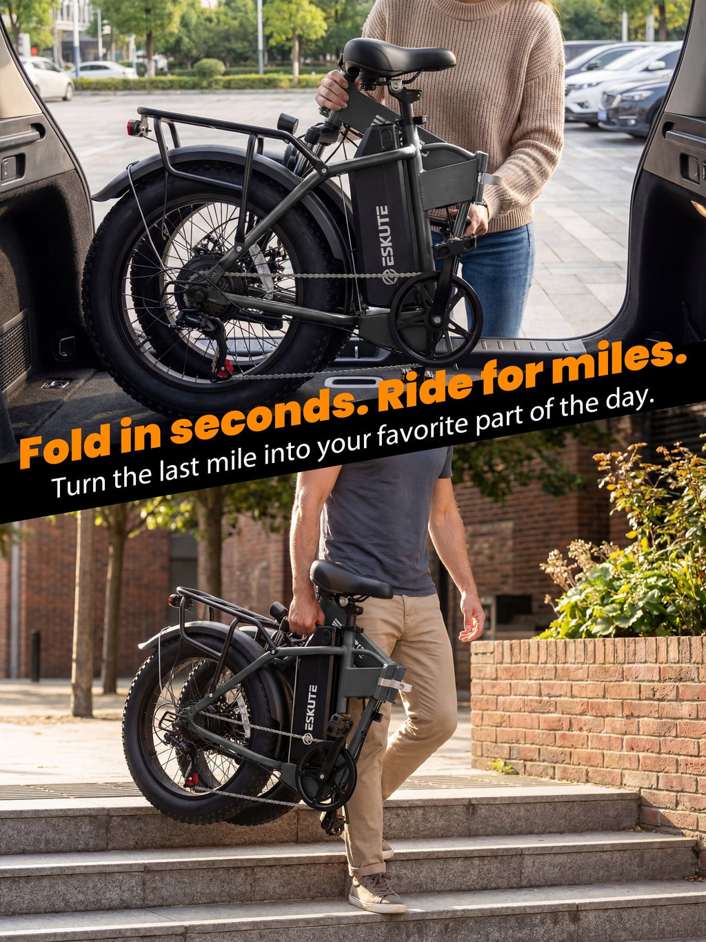 ESKUTE D300 Electric Bike for Adults, Folding Ebike with 1200W Peak Motor 28MPH, 48V 20.8Ah Removable Battery, 20x4.0 Fat Tires, 80 Miles 7-Speed Gear, NFC Unlock,Black, UL2849
