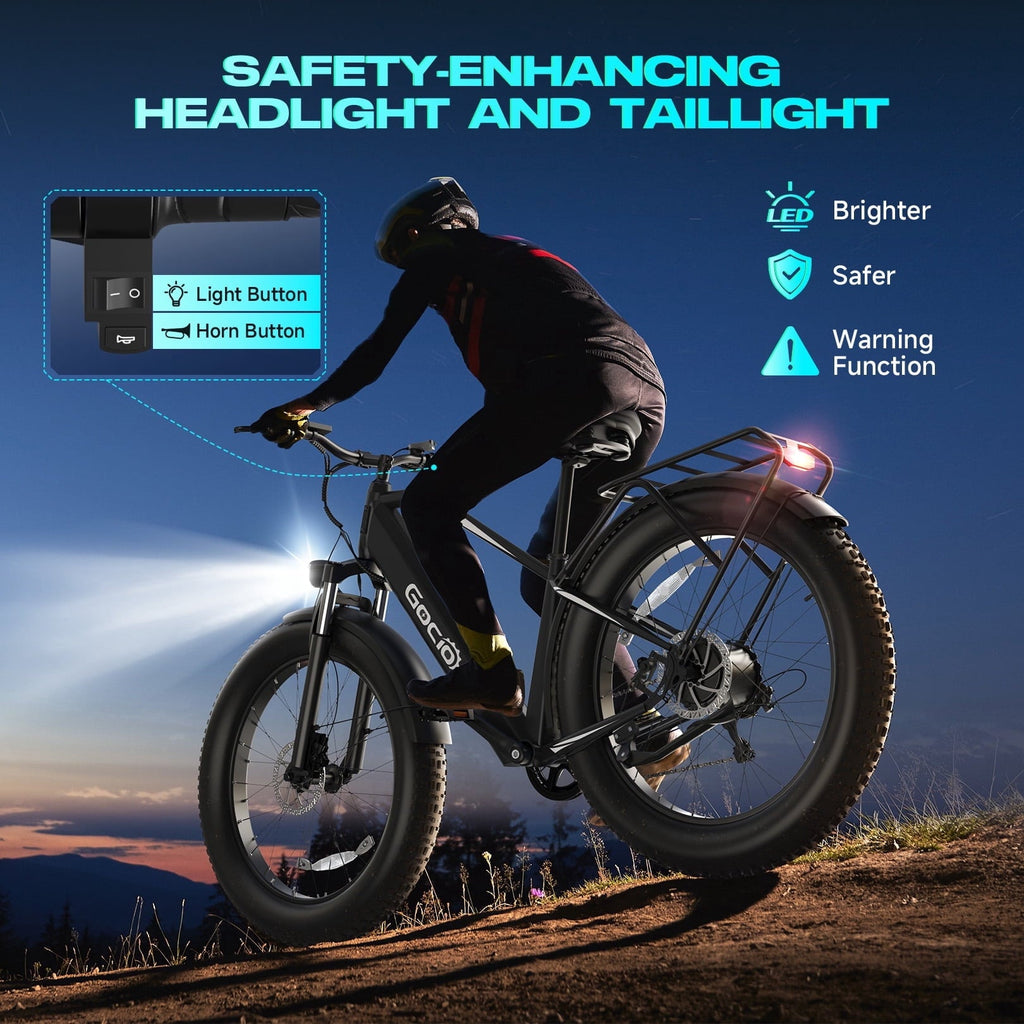 Gocio UL2849 Certified 26x4.0 Fat Tire Electric Bike for Adults, 1500W Peak Motor, 48V 15Ah Battery, 25MPH Max Speed, Off-Road Mountain E-bike