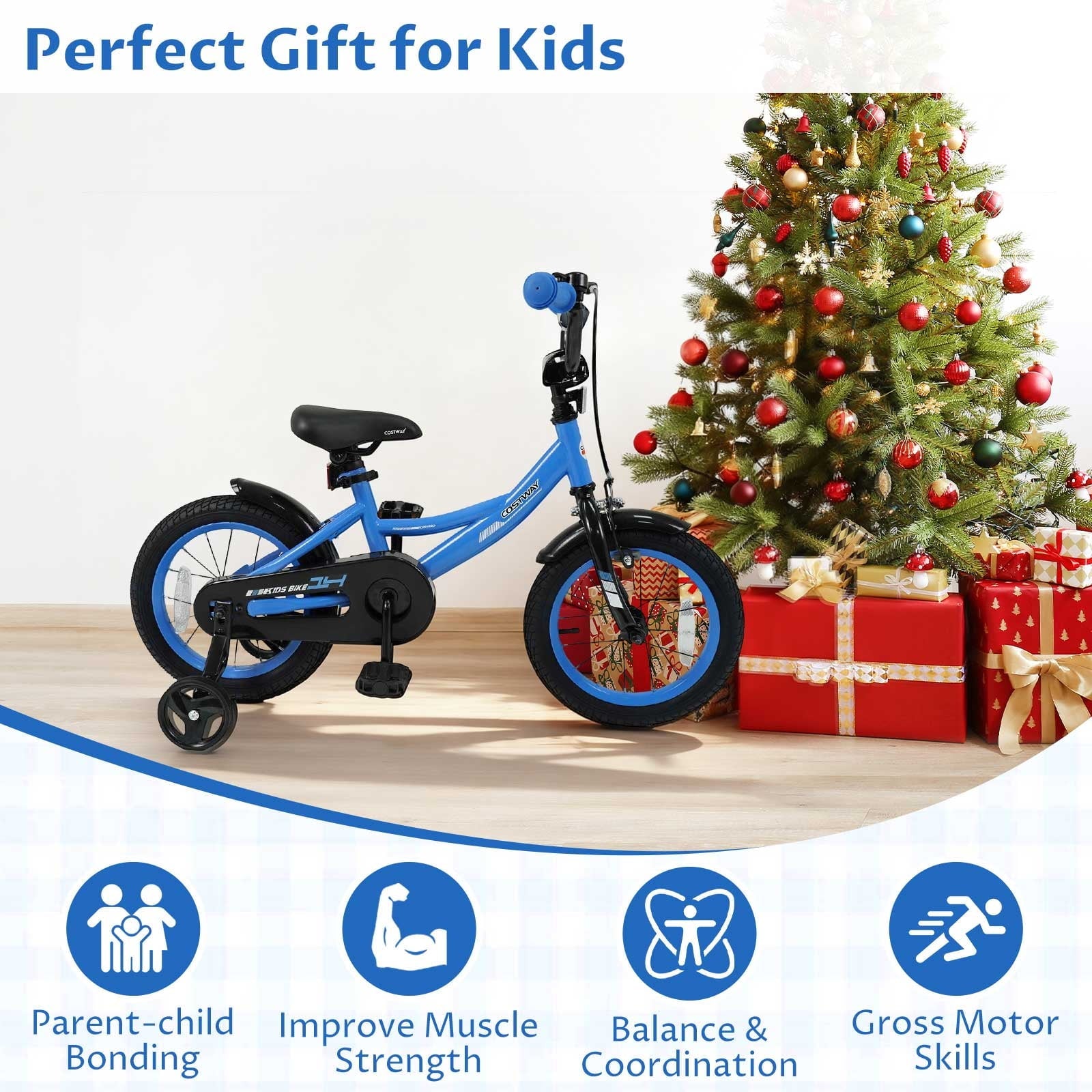 Costway 18 Inch Kids Bike with Training Wheels Dual Brakes Adjustable Seat Handlebar Height