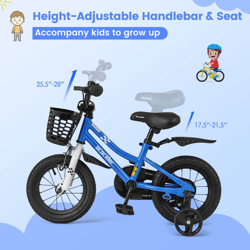 Costway 14'' Kid's Bike with Removable Training Wheels & Basket for 3-5 Years Old White
