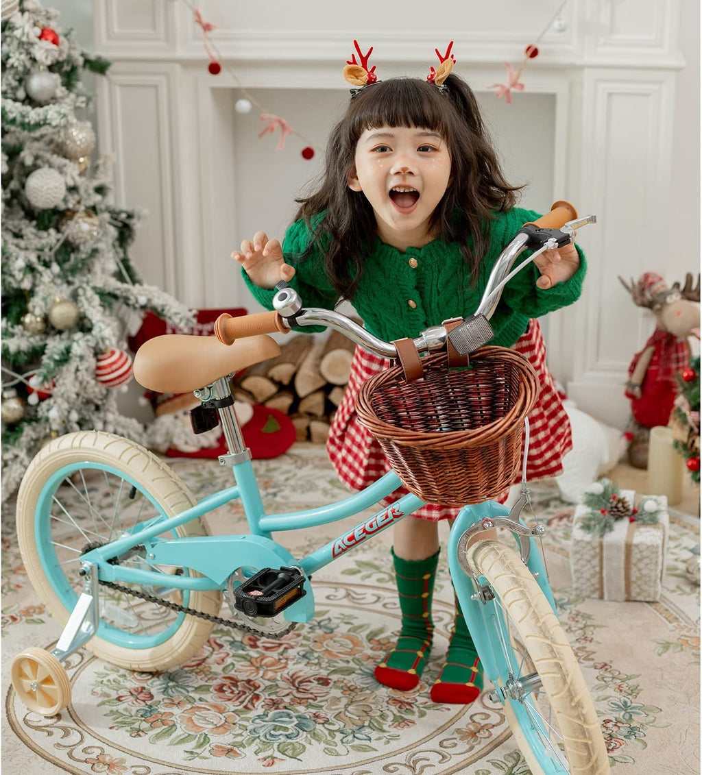 ACEGER 16 Inch Girls Bike with Basket, Purple, Training Wheels, Ages 4-8
