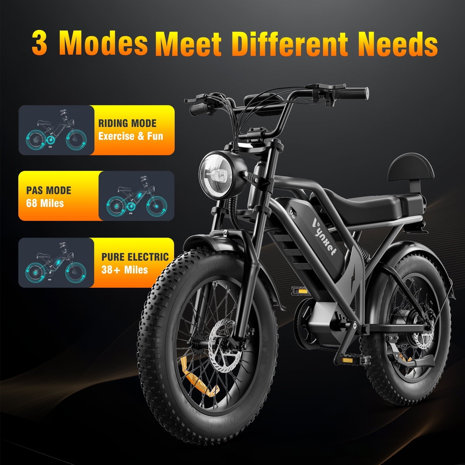 1500W Electric Bike, 20 Fat Tire E-Mountain Bikes, 48V 18Ah 32MPH Ebike for Adults Full Suspension UL2849, All-Terrain E-Bike, Orange