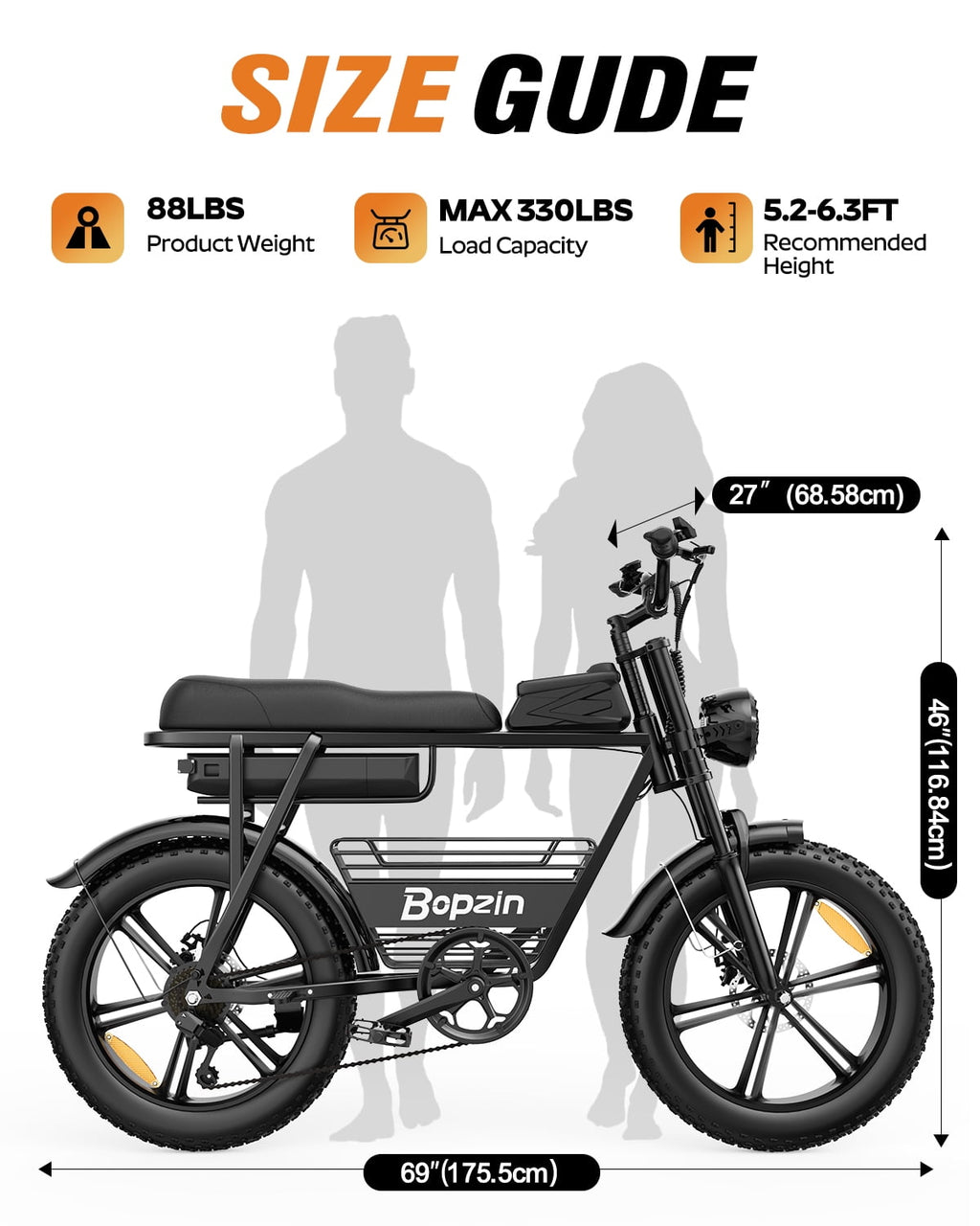 Bopzin Electric Bike for Adults, Peak 1500W App & Anti-Theft, 48V/25Ah, 20x4.0 Fat Tire Ebike, UL2849 E-Mountain Bike