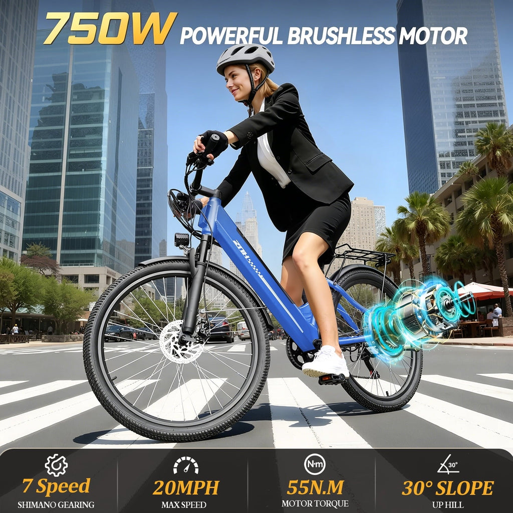 ZNH 26Low Step Commuter Electric Bike for Adults|750W Powerful Motor Adult Electric Bicycles Max 20mph|48V 13Ah Removable Battery Women City Ebike|UL2849|Black