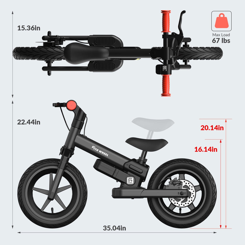 5TH WHEEL KB09 Electric Bike for Kids, 150W Electric Balance Bike Ages 3-8 Years Old, 12 Pneumatic Tire with Dual Brake, 3 Speed Modes Kid Electric Motorcycle