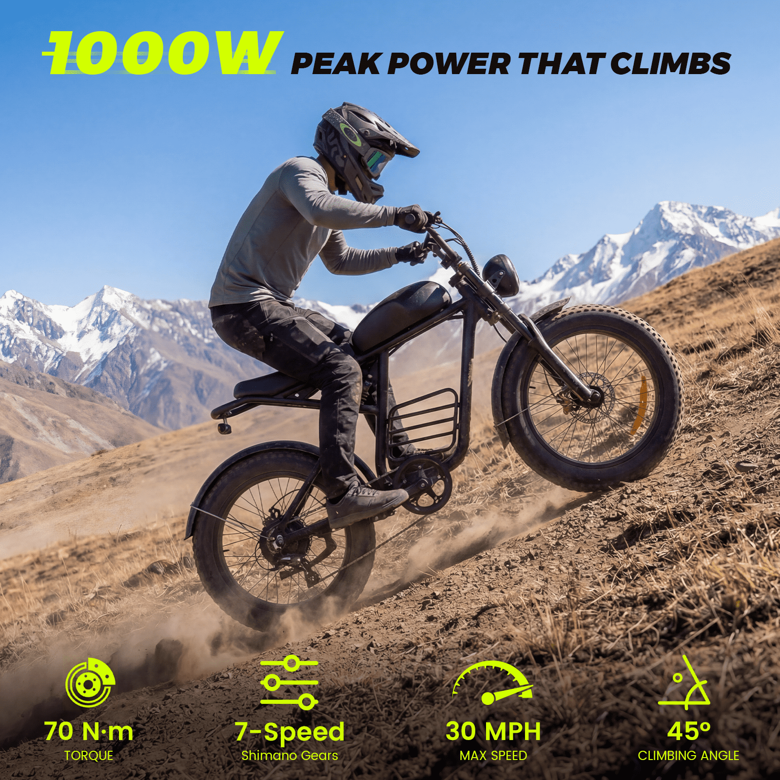 Electric Bike for Adults, 1000W Dirt Bike, 30MPH, 48V 15Ah E-Bike, 30-40 Miles Electric Bikecycle, 20 Fat Tire Off-Road Bike, All Terrain for Mountains, Snow, Sand, Road