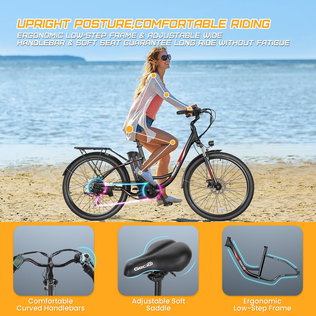 Gocio 26 Electric Bike for Adults, 750W Peak Motor Commuter E-Bike, 48V 7.8Ah Battery, 7-Speed, UL2849