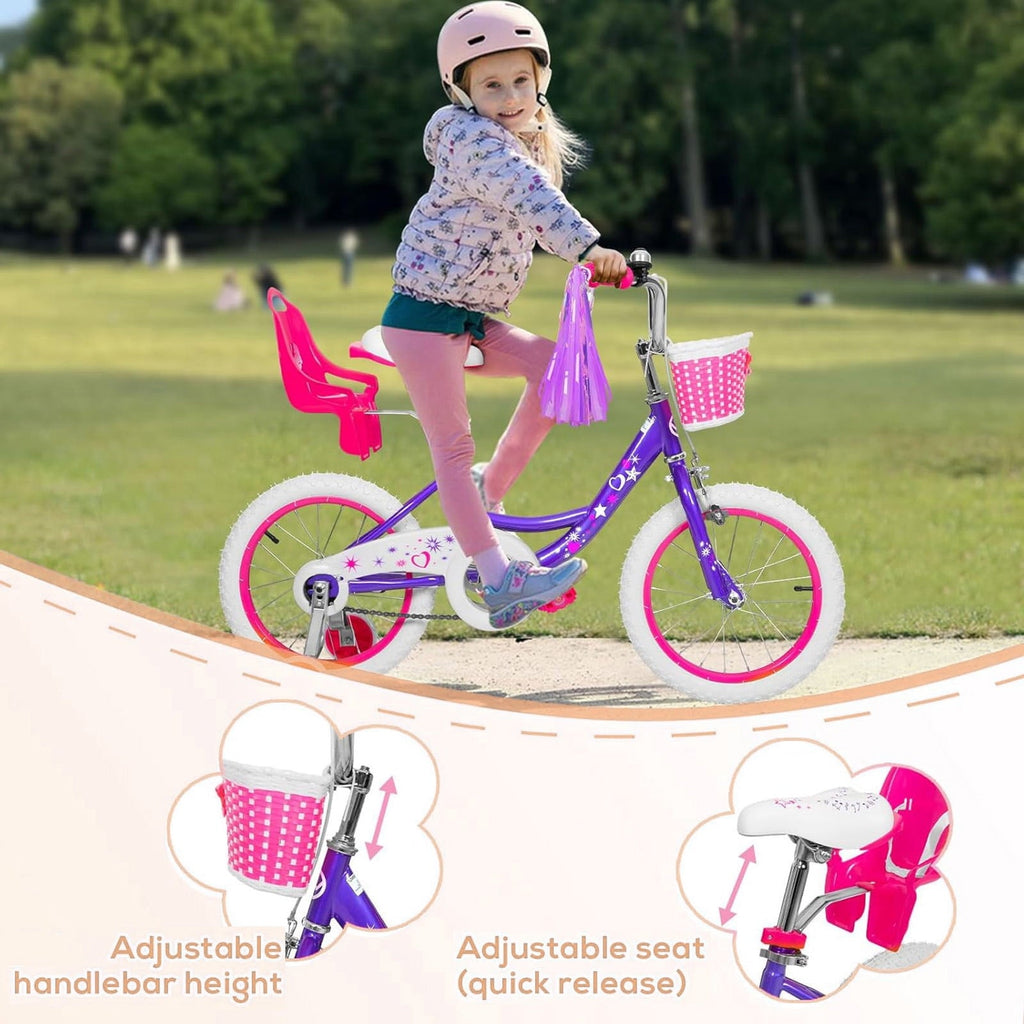 Hykolity 14 inch Girls Bike Princess Bicycle for Age 3-5 Years Old Rider Height 35-47 inch includes Training Wheel Basket Doll Seat Aqua Blue